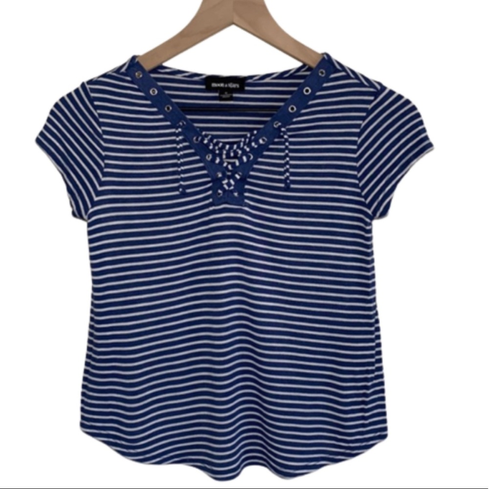 Moon & Stars Blue & White Striped Tied V-Neck Tee